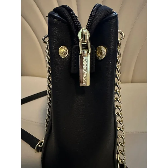 Anne Klein Black Chevron Shoulder Bag Gold Chain Lion Emblem - Picture 10 of 14